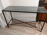 TABLE side-metal with glass top- rusty brownish colour
