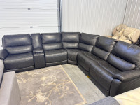 Large leather power reclining 6 piece sectional grey