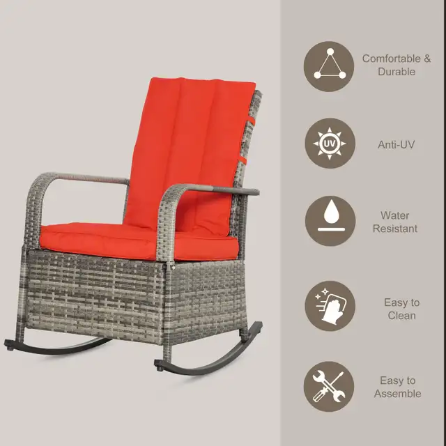 Outsunny Outdoor Wicker Rocking Chair with Cushion in Patio & Garden Furniture in City of Toronto - Image 5
