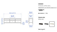 Ikea HEMNES TV bench table + 3 drawers, white (Retail price 450$