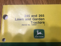 John Deere 245, 265 Lawn Tractor owners, operators manual