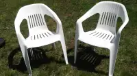 2 White Stacking Patio or Garden Chairs