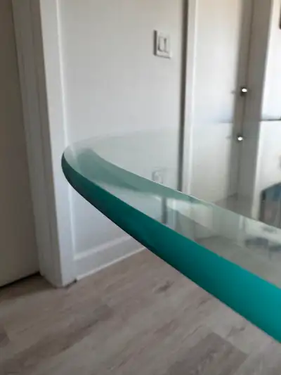 NEGOTIABLE glass table/metal base + chairs, View more