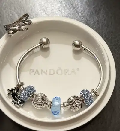 Pandora bangle bracelet with charms and ring set, View more