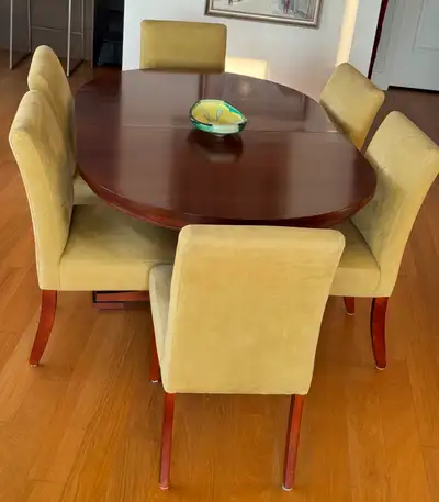 Dining set, Canadian made solid maple with 6 ultra suede chairs, View more