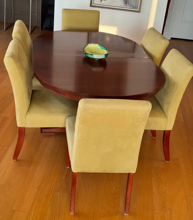 Dining set, Canadian made solid maple with 6 ultra suede chairs