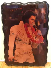 Vintage lacquered wood wall art “ Elvis Presley King of Rock”