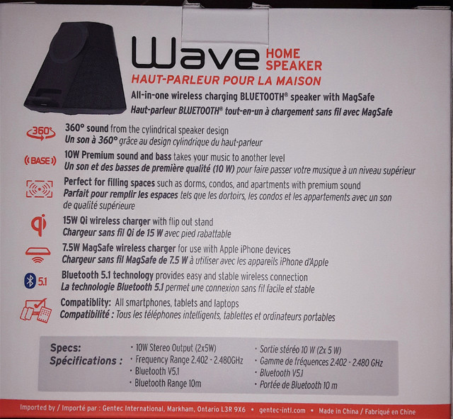 iQ Wave IQWHS1 Home Bluetooth Speaker + Wireless Charger in Cell Phone Accessories in Oakville / Halton Region - Image 3