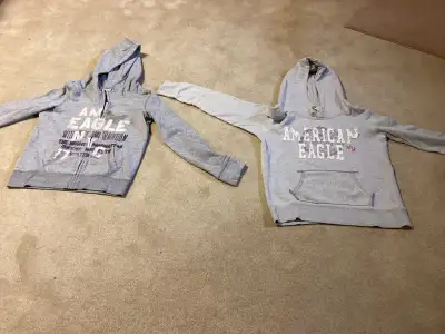 AMERICAN EAGLE. HOODIES. : GREY ZIP UP HOODIE SIZE. :: YOUTH. MEDIUM (. WOMENS. SMALL. ) PRICE. : 8....