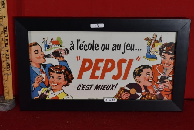 antique pepsi cola 1952 deux papier cadre vitre dans Art et objets de collection  à Ville de Québec