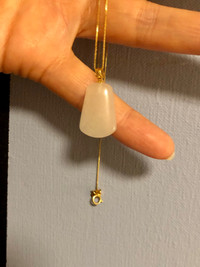 Mutton Fat White Nephrite Jade and 18k YG Pendant/Necklace 
