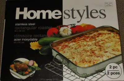 STAINLESS STEEL 2 PIECE RECTANGULAR ROASTER AND 10 SKEWERS, View more