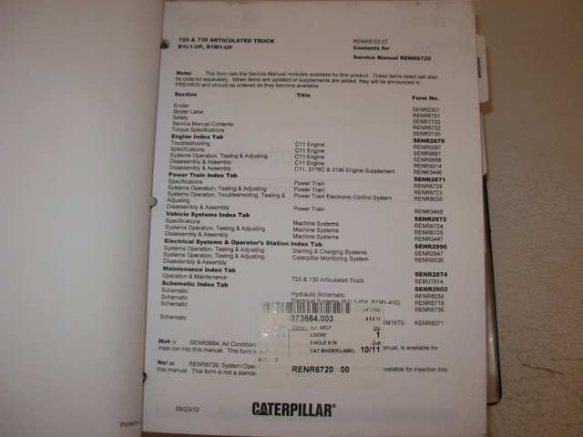 Caterpillar 725 , 730 Truck Service Manual in Heavy Equipment in Kelowna - Image 2