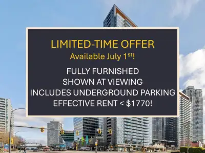 SurreyCentral/KingGeorge Furnished 1B1B · Effective Rent $1,770!