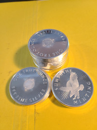 Silver coins,  silver 1 and 10 oz bars.