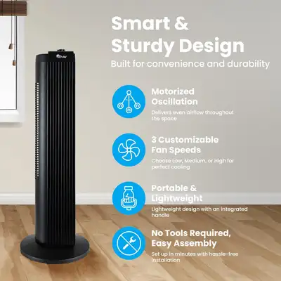 Senville Black Floor Fan - Oscillating, 3 Speeds, Compact & Cord, View more