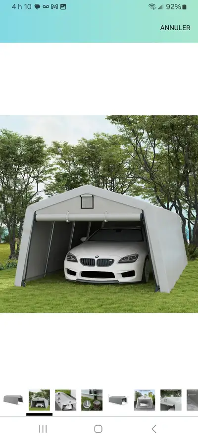 Abris auto 11 pieds x 20 pieds Chassis H-D et toile 4 saisons Neuf dans sa boite d'origine