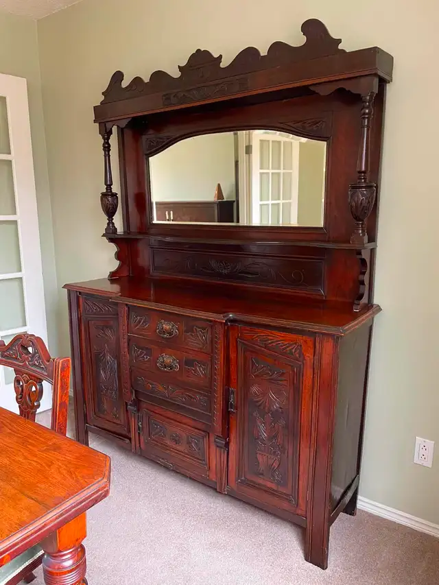 SIDEBOARD/CHINA CABINET_ANTIQUE_SOLID WOOD(MAHOGANY)_1890's ERA in Hutches & Display Cabinets in Edmonton - Image 2