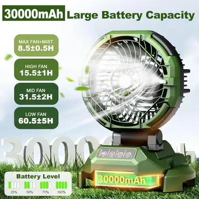 Veubew 30000mAh Green Floor Fan – 4-Speed Misting Cooling for Ou, View more