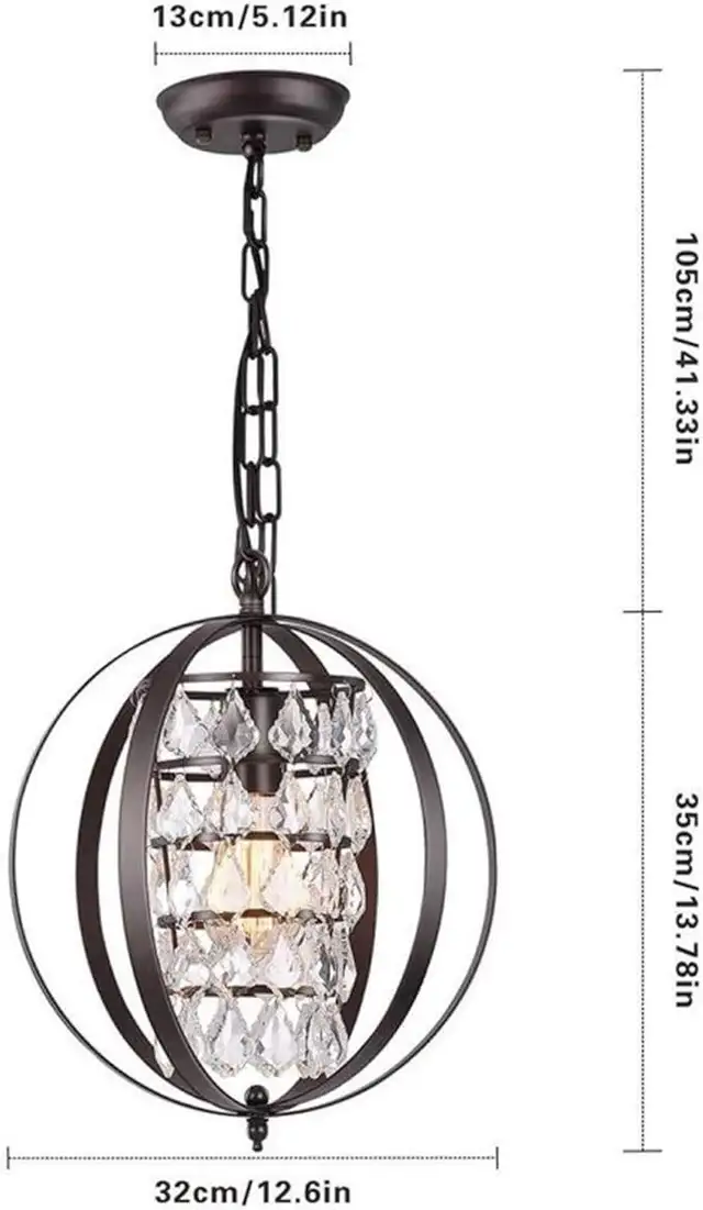 Crystal Chandelier Industrial Globe Pendant Hanging Light,Flush  in Indoor Lighting & Fans in Mississauga / Peel Region - Image 3