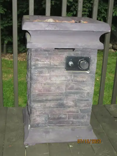 For Living – Coventry Gas Firepit $125.00 Seldom used-very good condition. Brick exterior (Outdoor l...