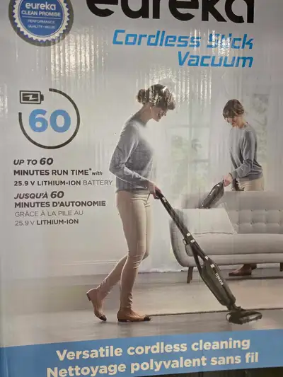 I'm selling a used Eureka cordless stick vacuum that also has a built-in dust buster for versatile c...