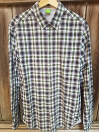 Men's HUGO BOSS Green Long-Sleeve Dress/Casual Shirt - Size L