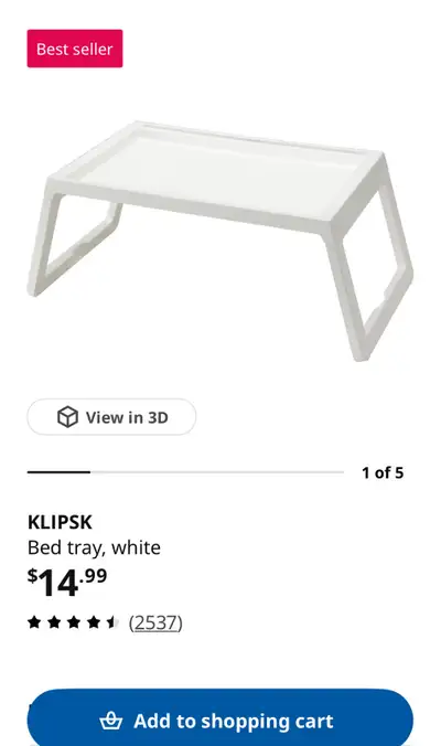 IKEA KLIPSK Bed Tray White and wooden one, View more