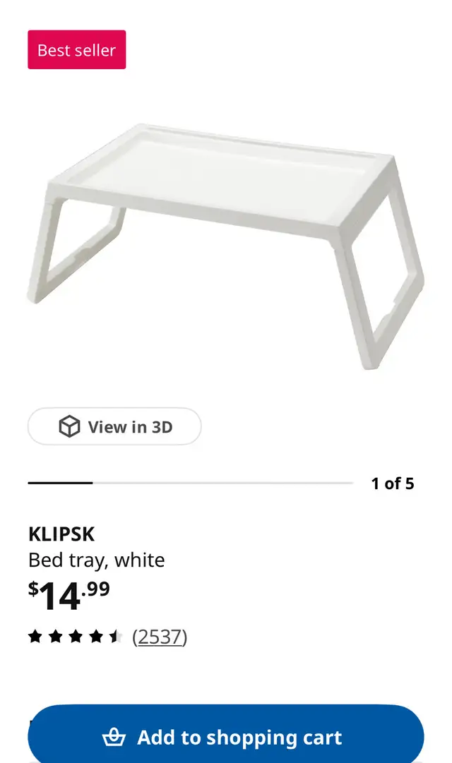 IKEA KLIPSK Bed Tray White and wooden one in Coffee Tables in City of Toronto - Image 2