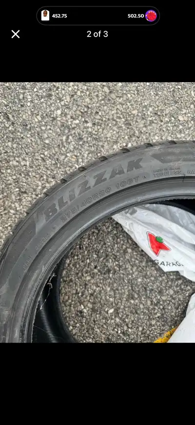 Selling 2 blizzak tires 95% thread Used for 1 season then stored after selling car Used for X5 275/4...