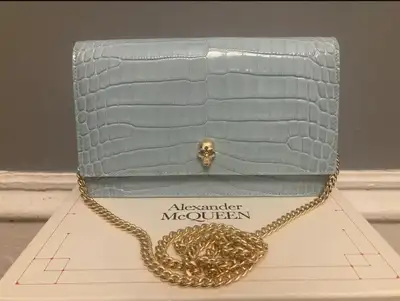 ALEXANDER McQUEEN Medium Skull Bag in Lt Blue w/ Gold Hardware, View more