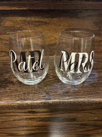 New Mr. & Mrs. Patel Stemless Wine Glasses