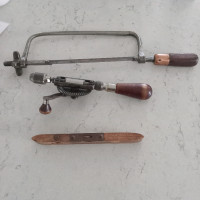 Vintage drill,level,coping saw