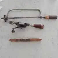 Vintage drill,level,coping saw