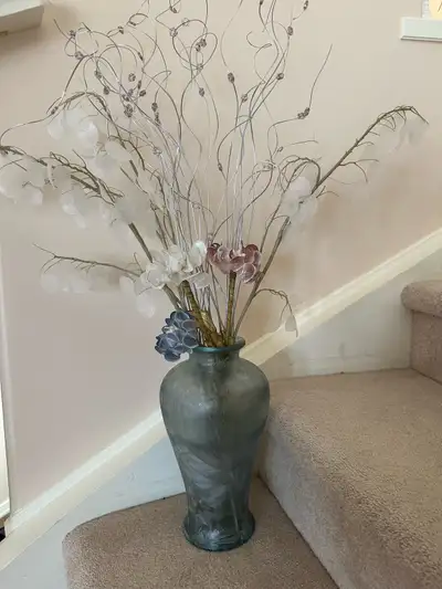 Artificial flowers in frosted vase, View more