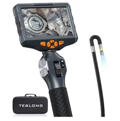 Teslong Articulating Borescope with Dual Lens Endoscope, 5-inch IPS Automotive Inspection Camera wit...