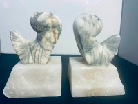 Vintage Pair Marble Alabaster Carved Sleeping Dove Bookends