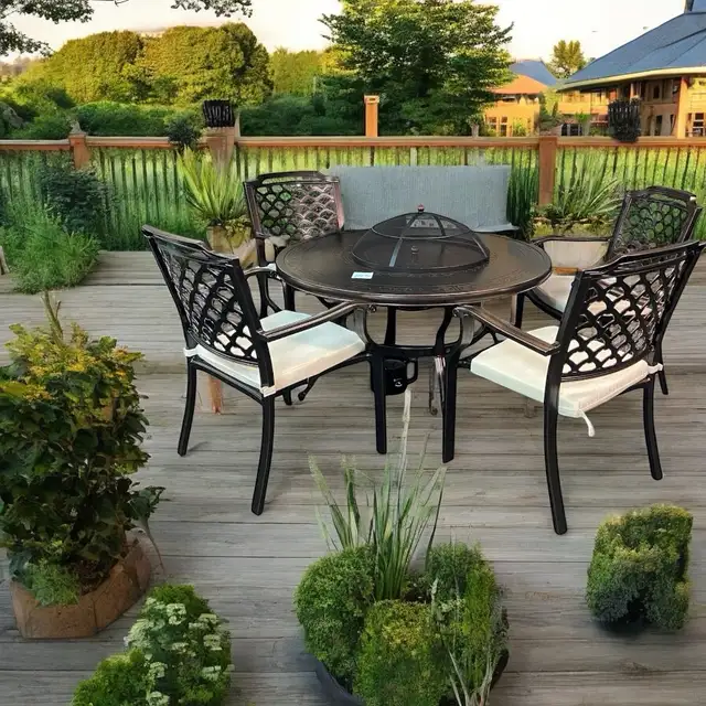 47” Cast Aluminum Outdoor Fire Pit BBQ Dining Table Set in Patio & Garden Furniture in Markham / York Region - Image 2