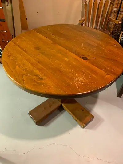 Solid Wood Round Dining Table + 2 Chairs + 2 Leafs, View more