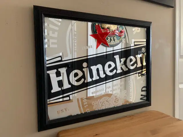 Vintage Heineken Beer Bar Mirror Excellent Condition in Arts & Collectibles in Calgary - Image 4