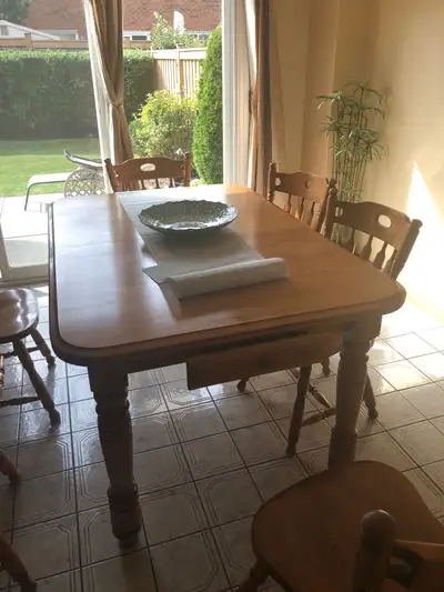 Wood dining table and chairs, View more