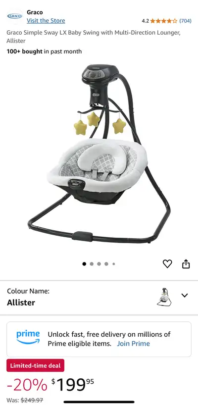 Graco Simple Sway LX Baby Swing with Multi-Direction Lounger, View more