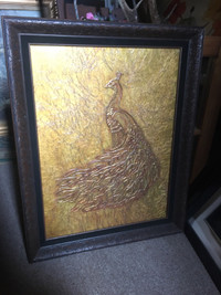 Gold metallic etching peacock