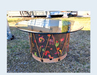Vintage African Drum with Glass Top Coffee Table