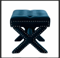 InspiredHome® Kenny Velvet Button Tufted Ottoman, Navy