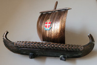 Vintage Die Cast Copper Viking Ship/ Sail Boat Danmark Souvenir