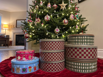 Lot 8 Tin Metal Christmas Cookie Containers Small Medium Large, View more