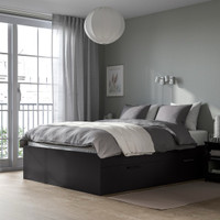 Base de lit double avec rangement & tete de lit, noir