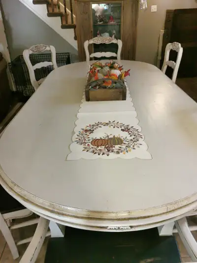 Solid wood dining table with 6 chairs, View more