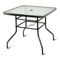 Used 31.5'' Patio Square Table Tempered Glass, Steel - Costway